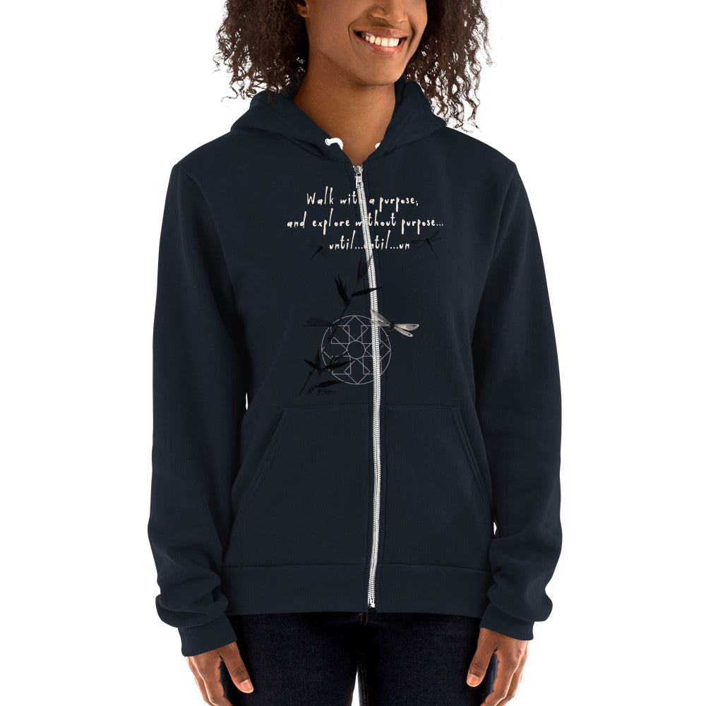 Walk With A Purpose Haiku With Dragonfly on Unisex Zip Hoodie