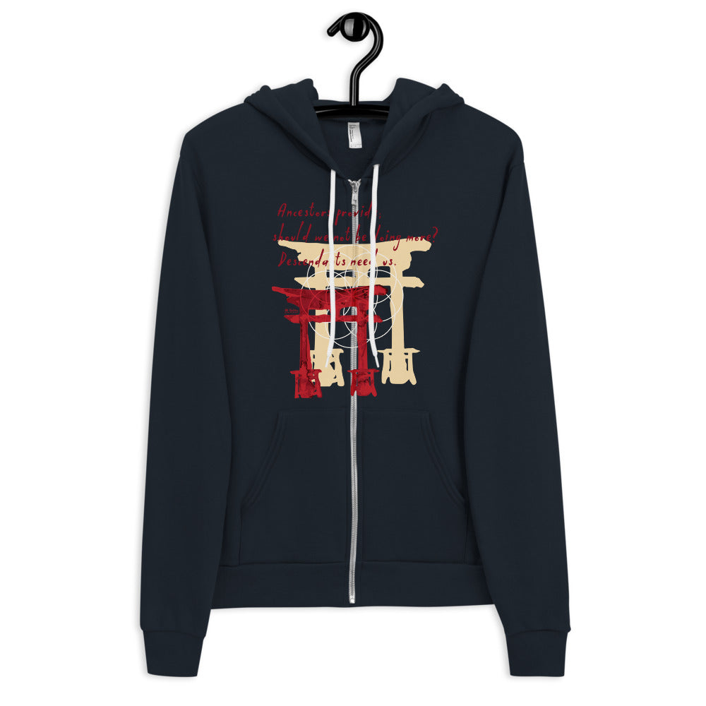 Descendants Need Ancestors Haiku With Pagoda on Unisex Zip Hoodie