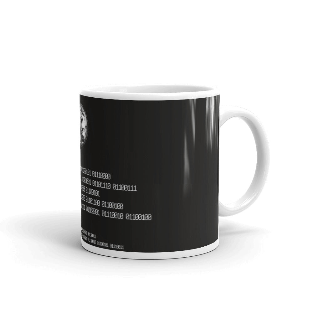 Binary Instructions To Keep Moving The World Forward With Venusian Earth In White on Glossy Ceramic Mug