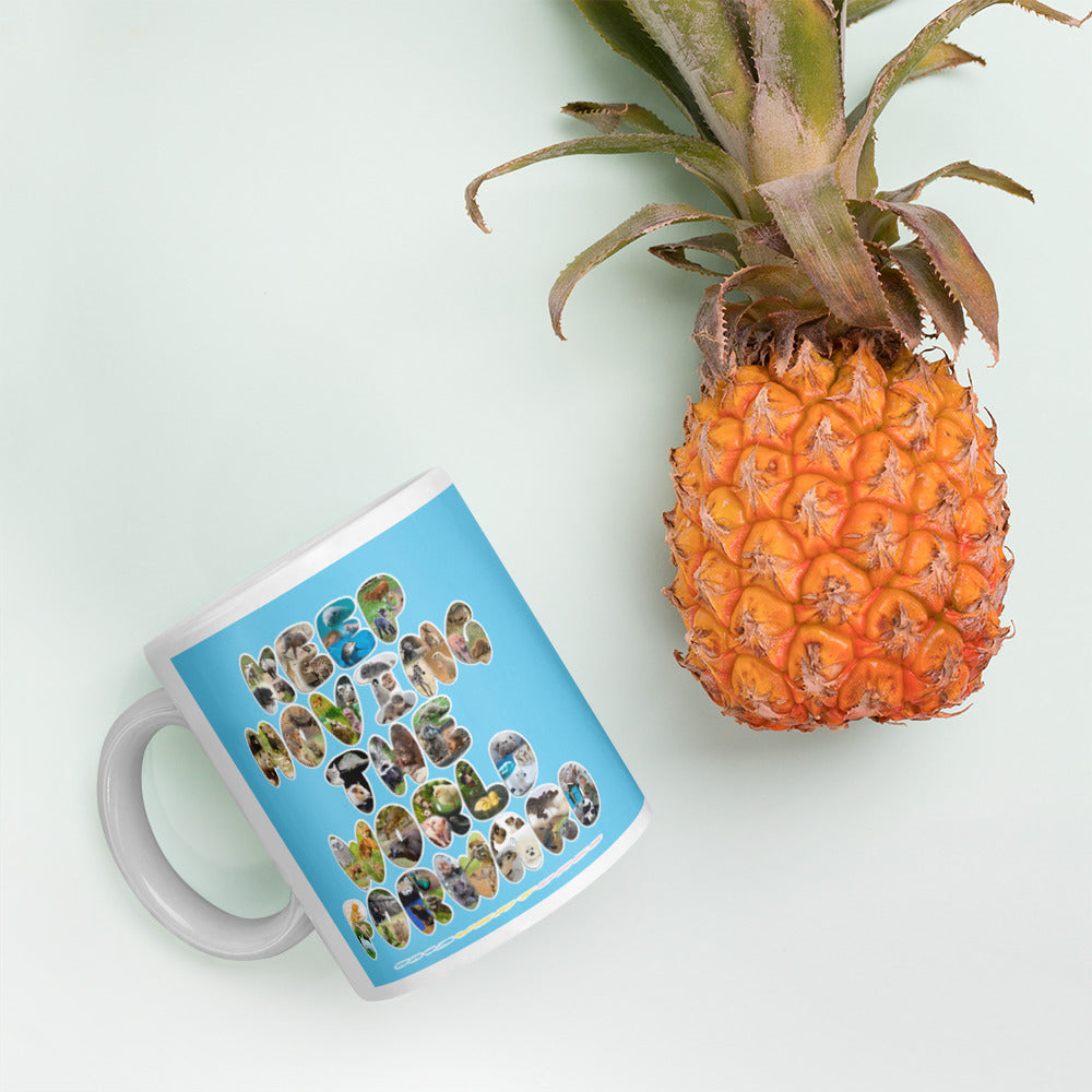 Baby Animals Keep Moving The World Forward In Blue on Glossy Ceramic Mug