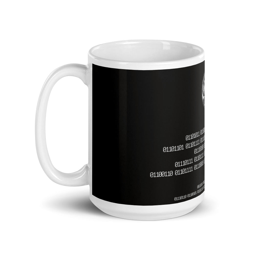 Binary Instructions To Keep Moving The World Forward With Venusian Earth In White on Glossy Ceramic Mug