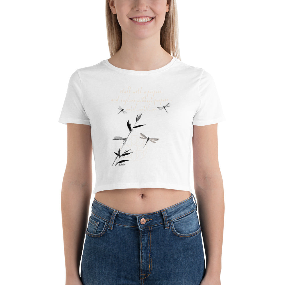 Walk With A Purpose Haiku With Dragonfly on Women's Crop Tee Shirt