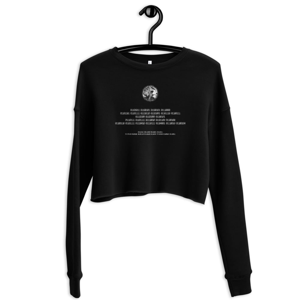 Binary Instructions To Keep Moving The World Forward With Venusian Earth In White on Women's Crop Sweatshirt