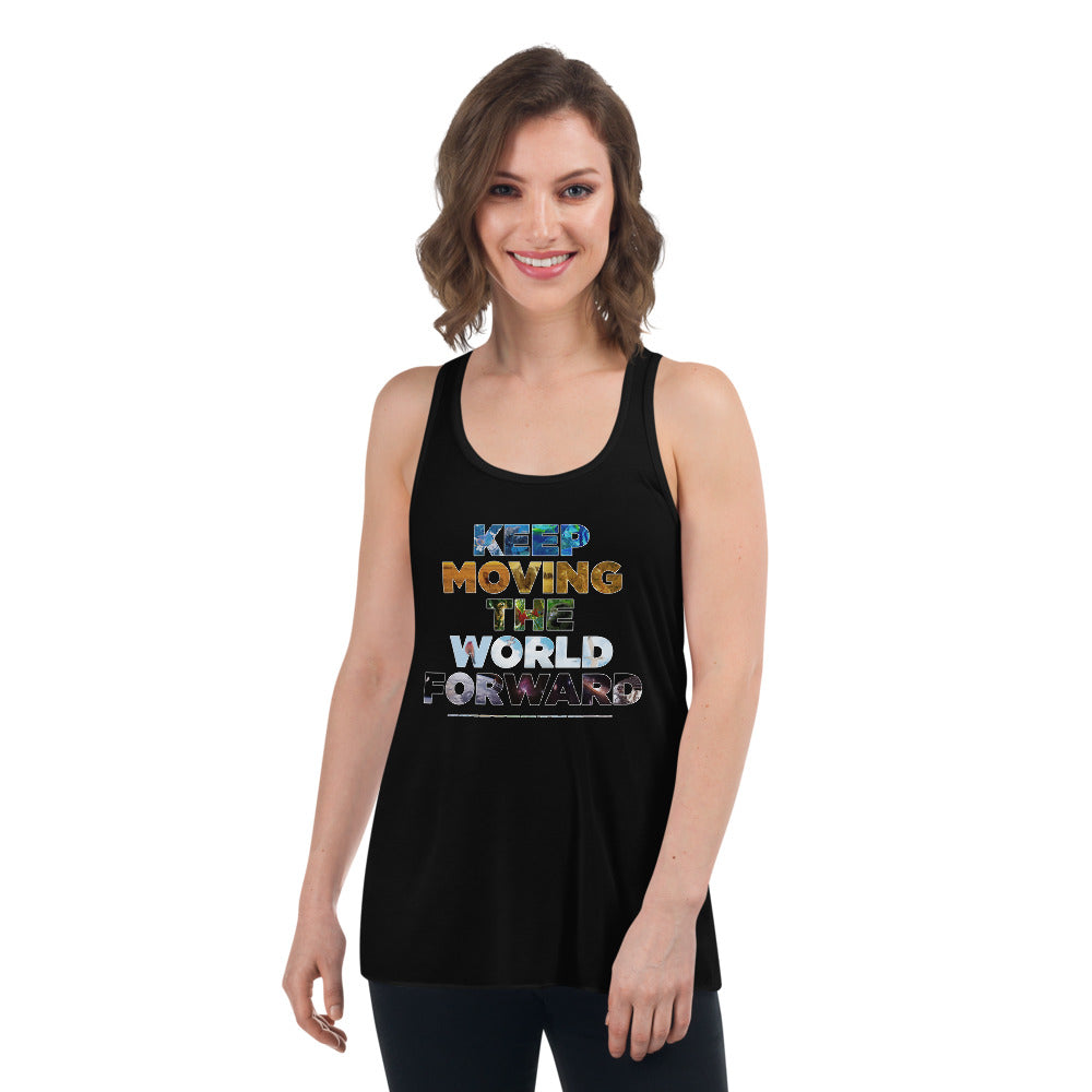 Environmental Causes Keep Moving The World Forward on Women's Flowy Racerback Tank Top