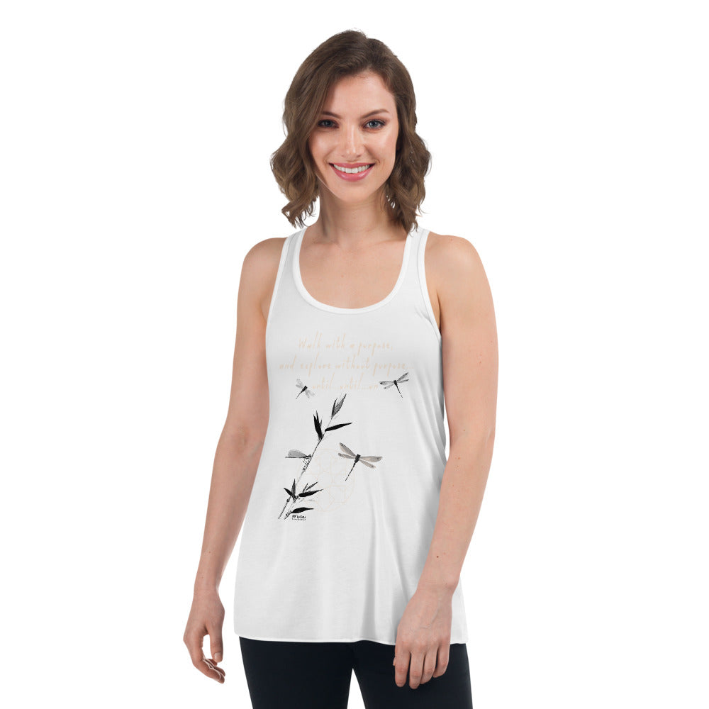 Walk With A Purpose Haiku With Dragonfly on Women's Flowy Racerback Tank Top