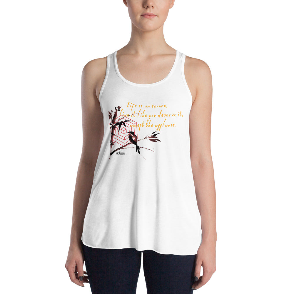 Life Is An Encore Haiku With Wren on Women's Flowy Racerback Tank Top