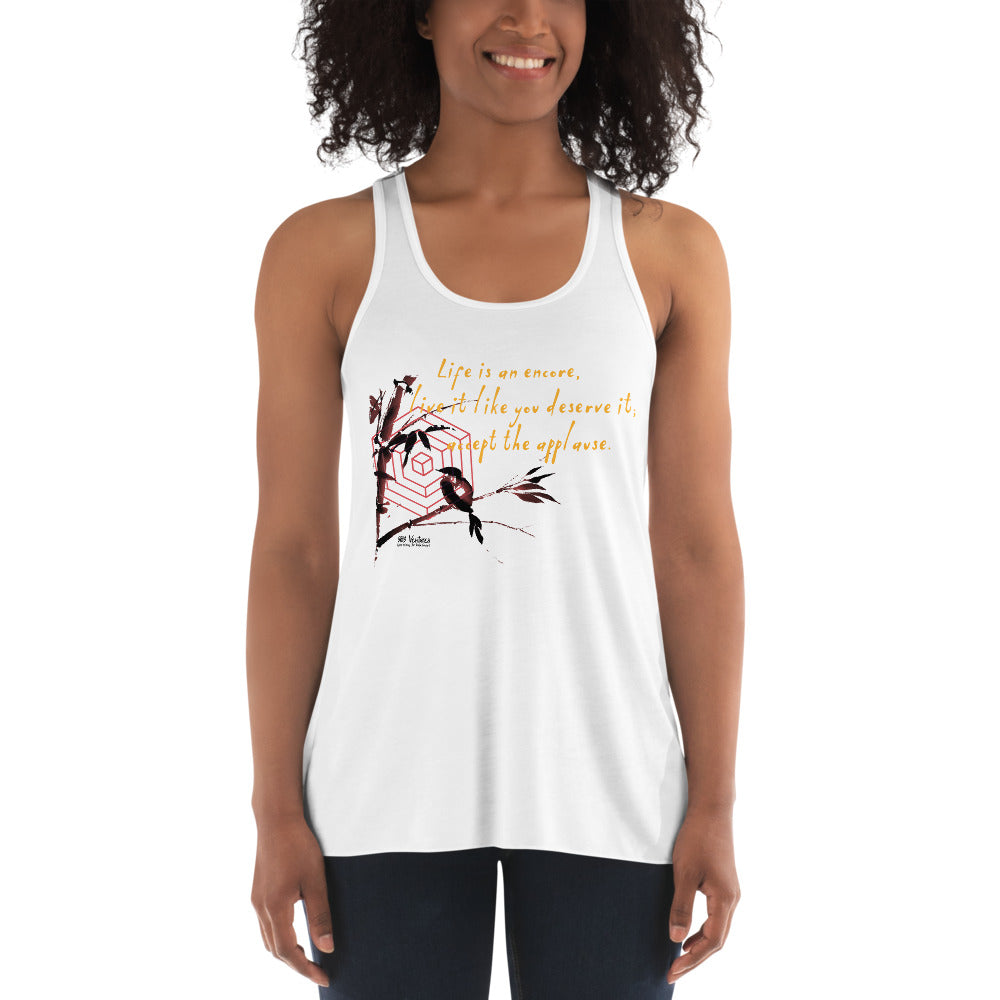 Life Is An Encore Haiku With Wren on Women's Flowy Racerback Tank Top