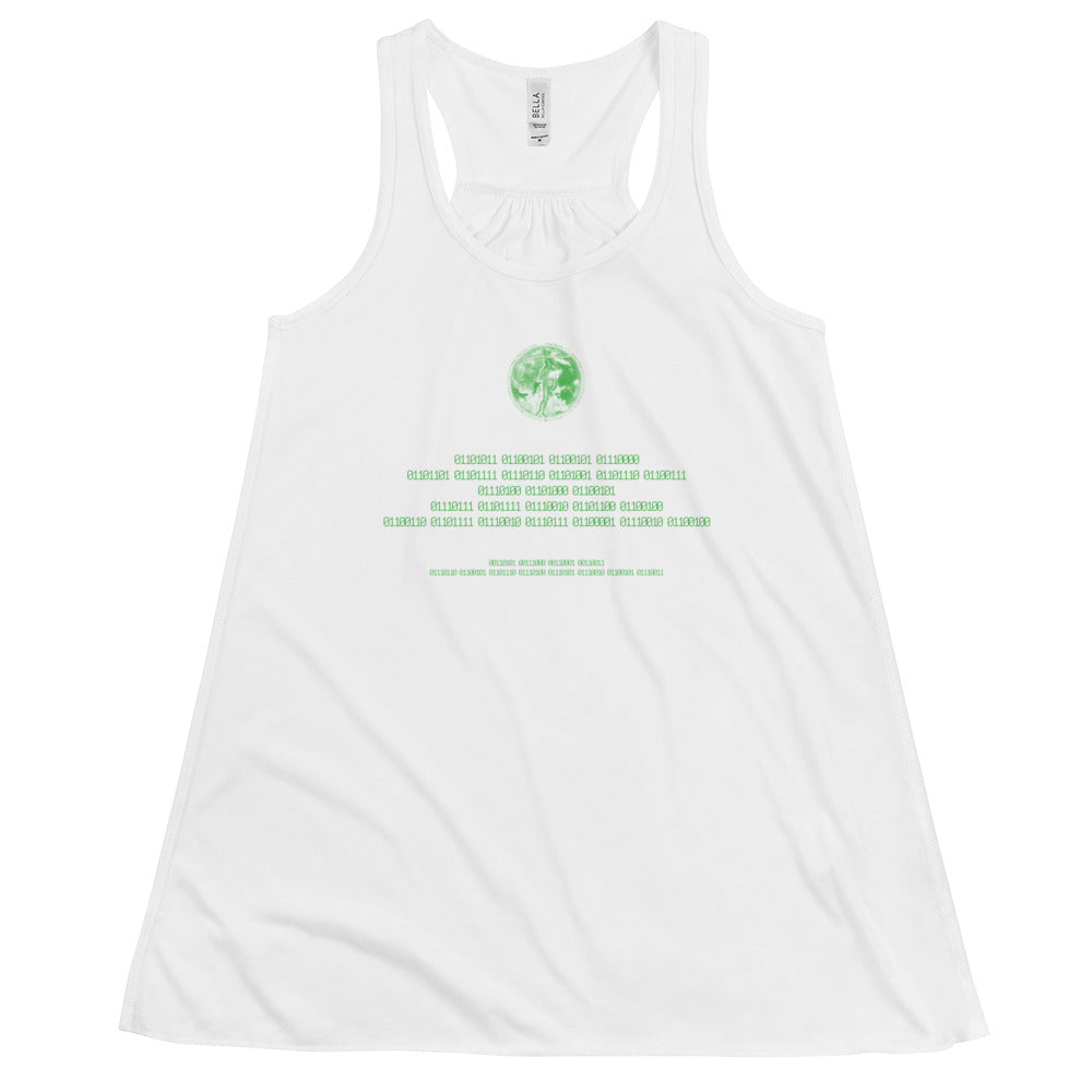 Binary Instructions To Keep Moving The World Forward With Venusian Earth In Green on Women's Flowy Racerback Tank Top