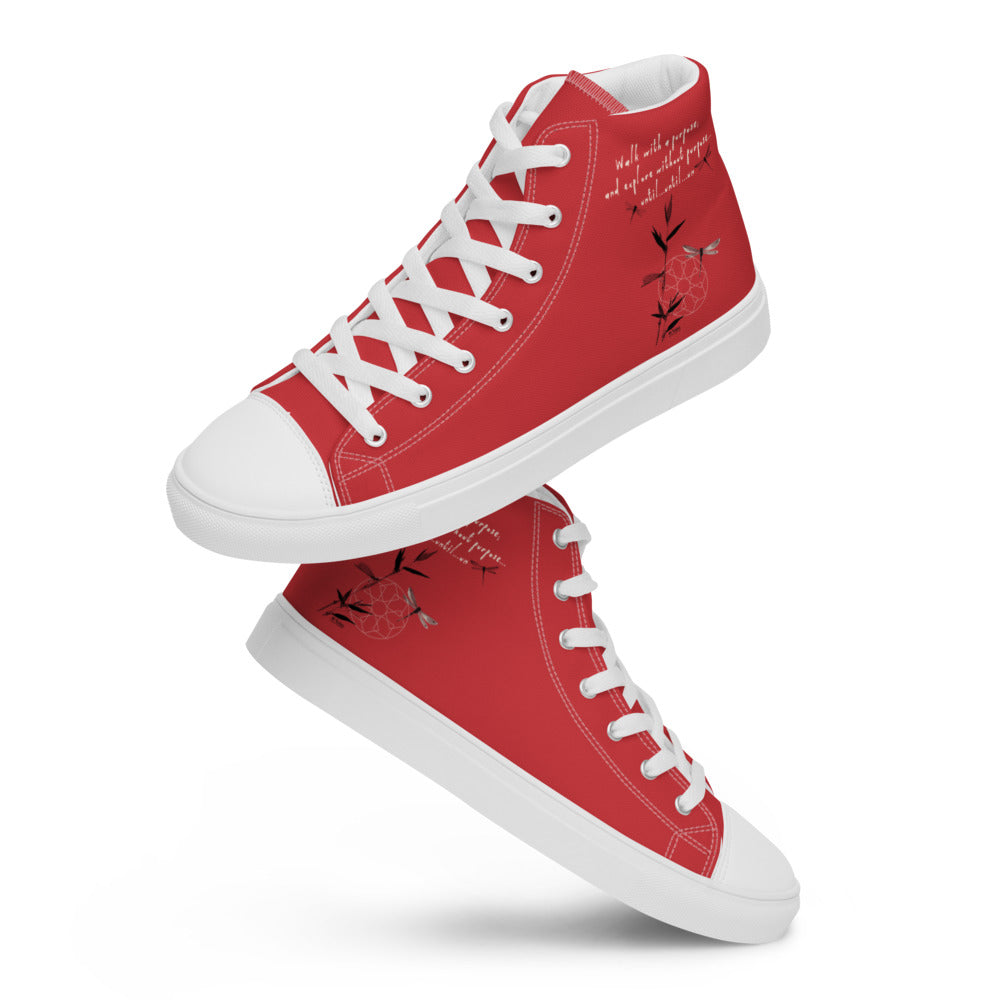 Walk With A Purpose Haiku With Dragonfly on Women's High Top Canvas Shoes