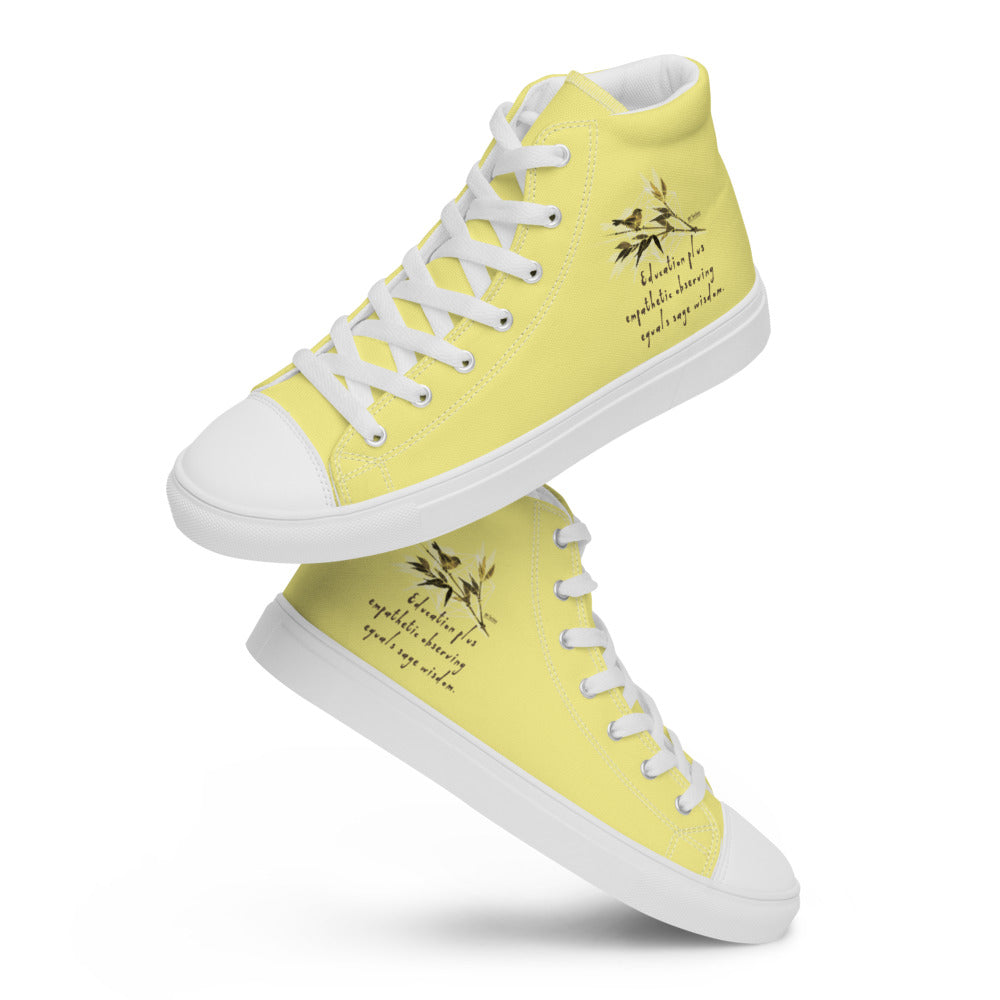 Sage Wisdom Haiku With Sparrow on Women's High Top Canvas Shoes