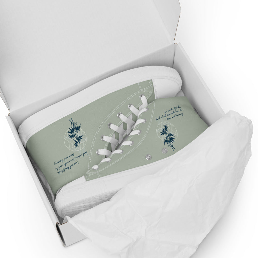 Love Gratitude Peace Harmony Haiku With Bamboo on Women's High Top Canvas Shoes