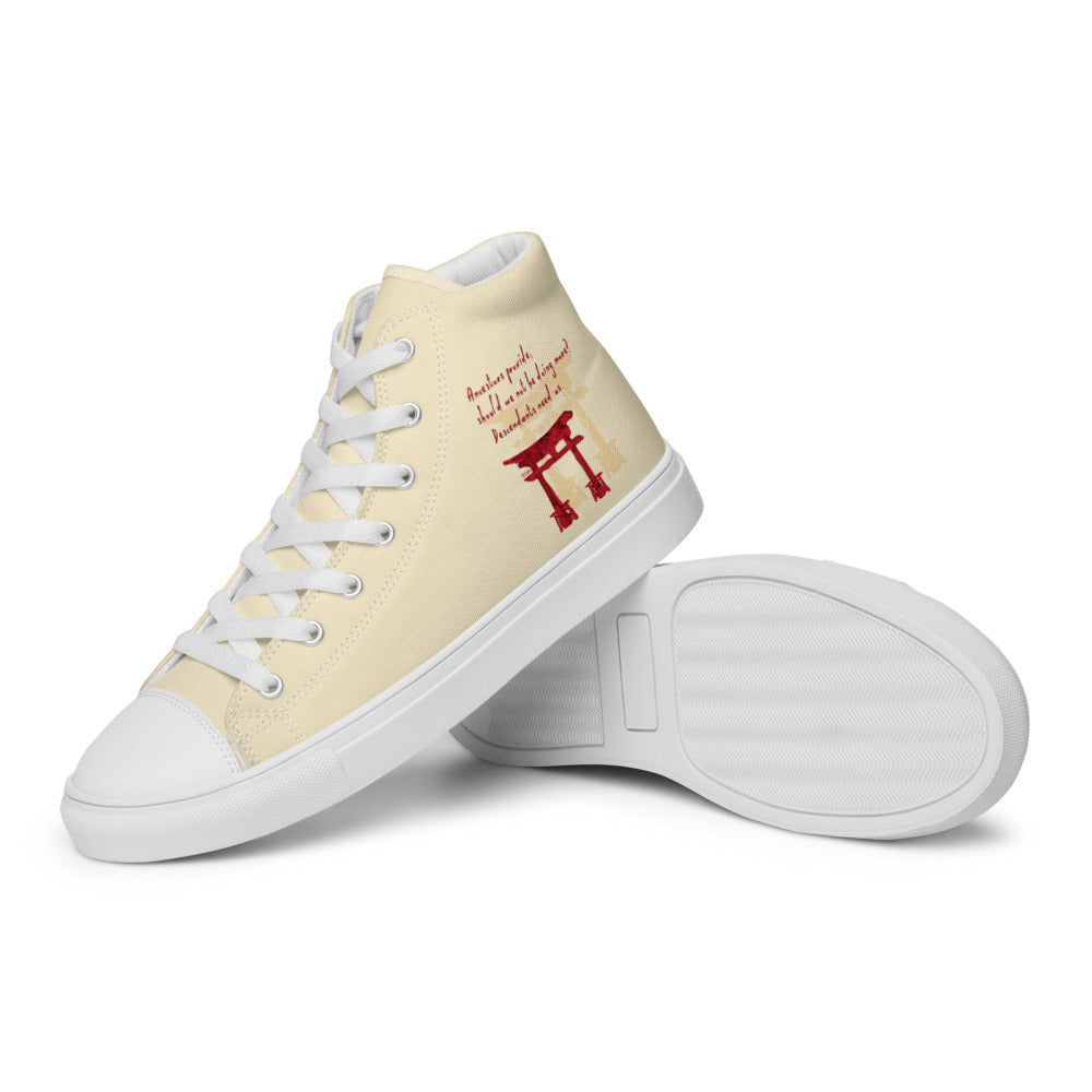 Descendants Need Ancestors Haiku With Pagoda on Women's High Top Canvas Shoes