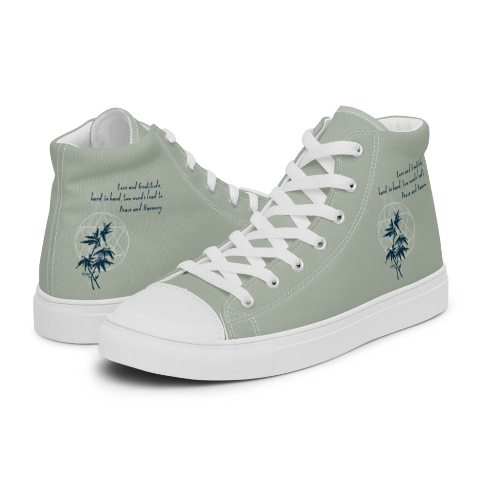 Love Gratitude Peace Harmony Haiku With Bamboo on Women's High Top Canvas Shoes