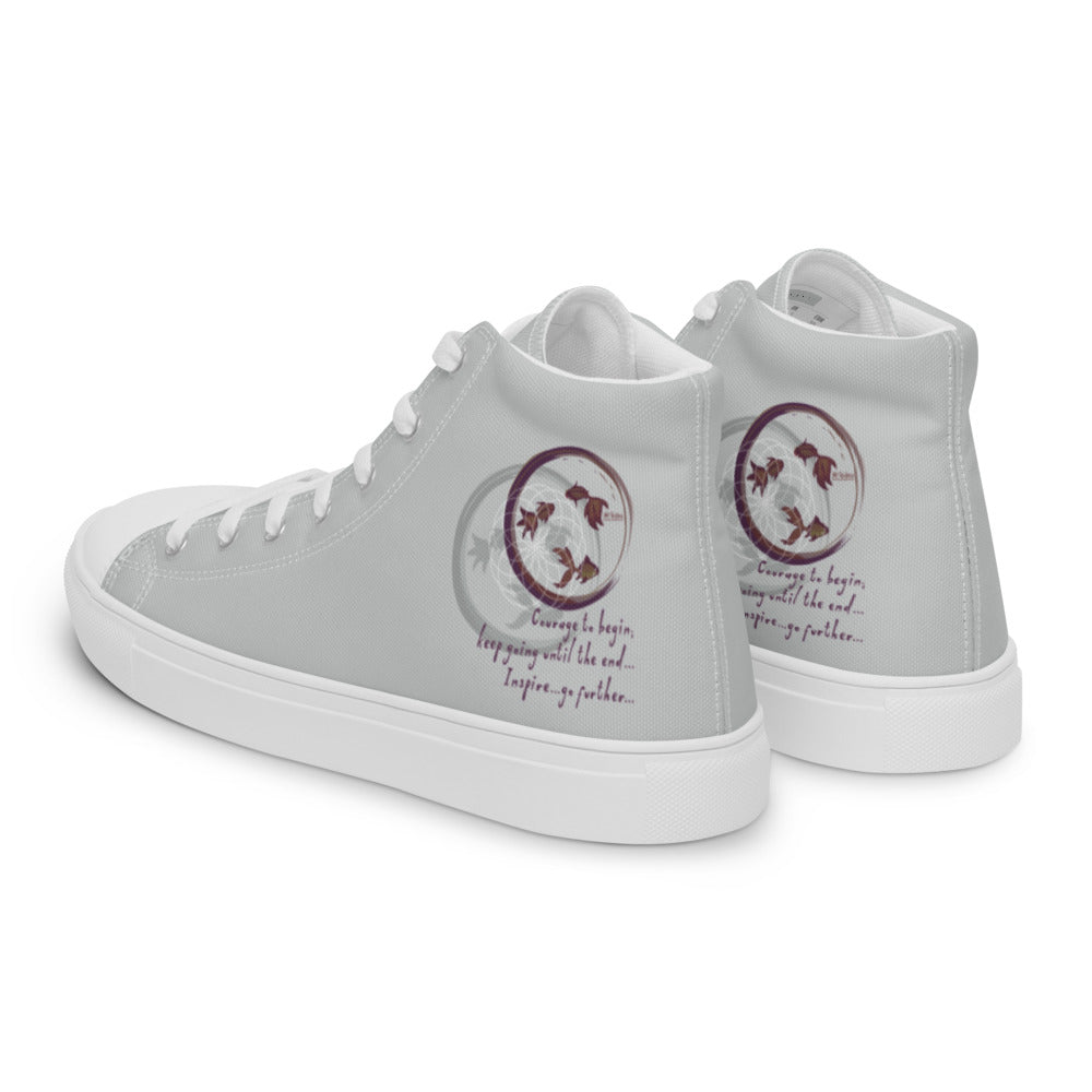 Courage To Begin Haiku With Fish on Women's High Top Canvas Shoes