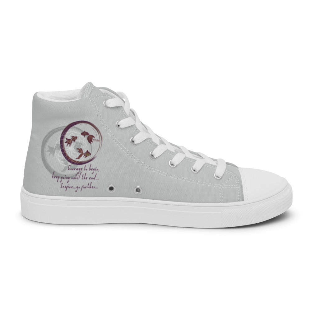 Courage To Begin Haiku With Fish on Women's High Top Canvas Shoes