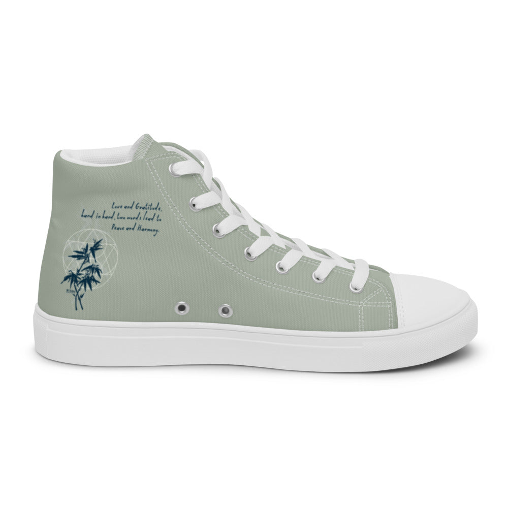 Love Gratitude Peace Harmony Haiku With Bamboo on Women's High Top Canvas Shoes