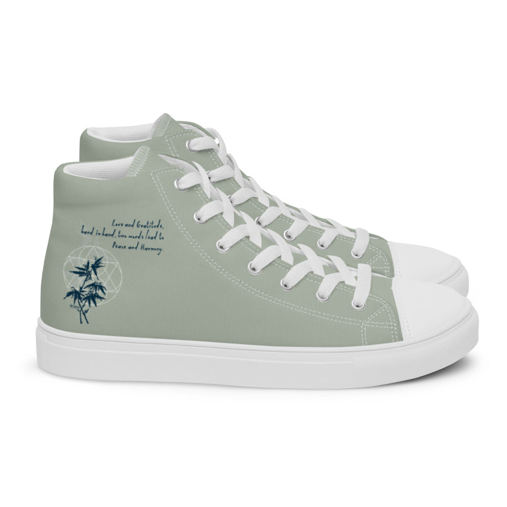 Love Gratitude Peace Harmony Haiku With Bamboo on Women's High Top Canvas Shoes