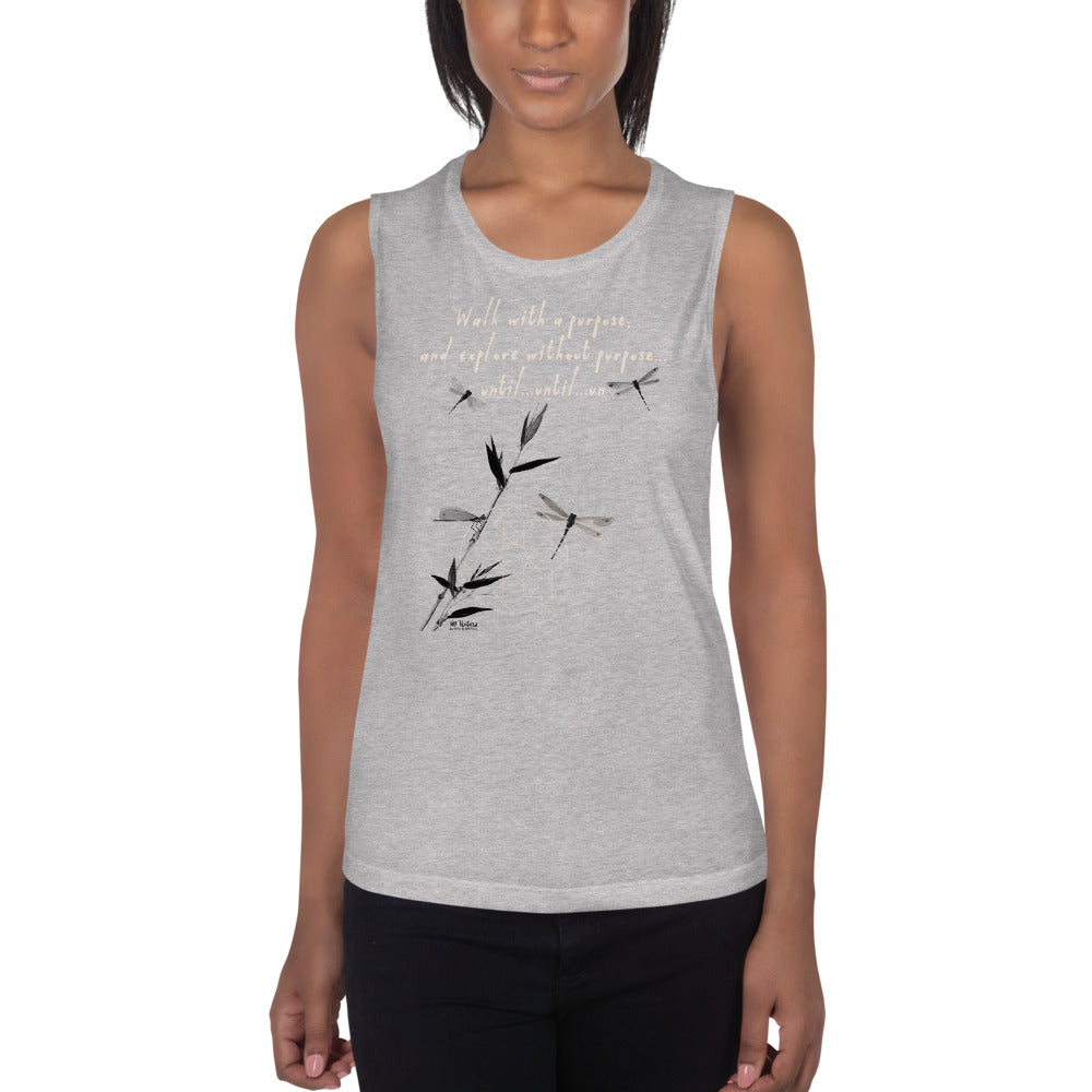 Walk With A Purpose Haiku With Dragonfly on Women's Muscle Tank Top