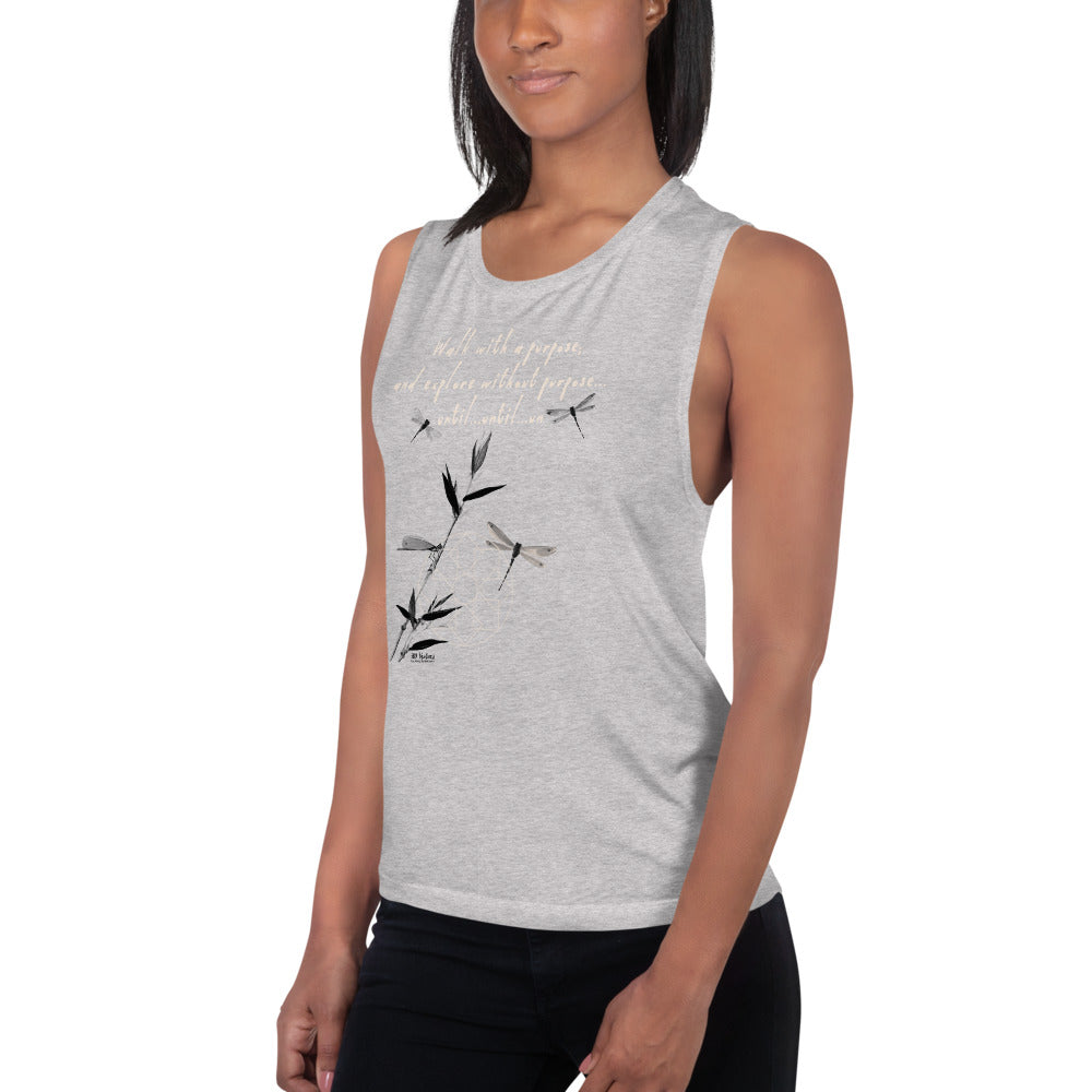 Walk With A Purpose Haiku With Dragonfly on Women's Muscle Tank Top