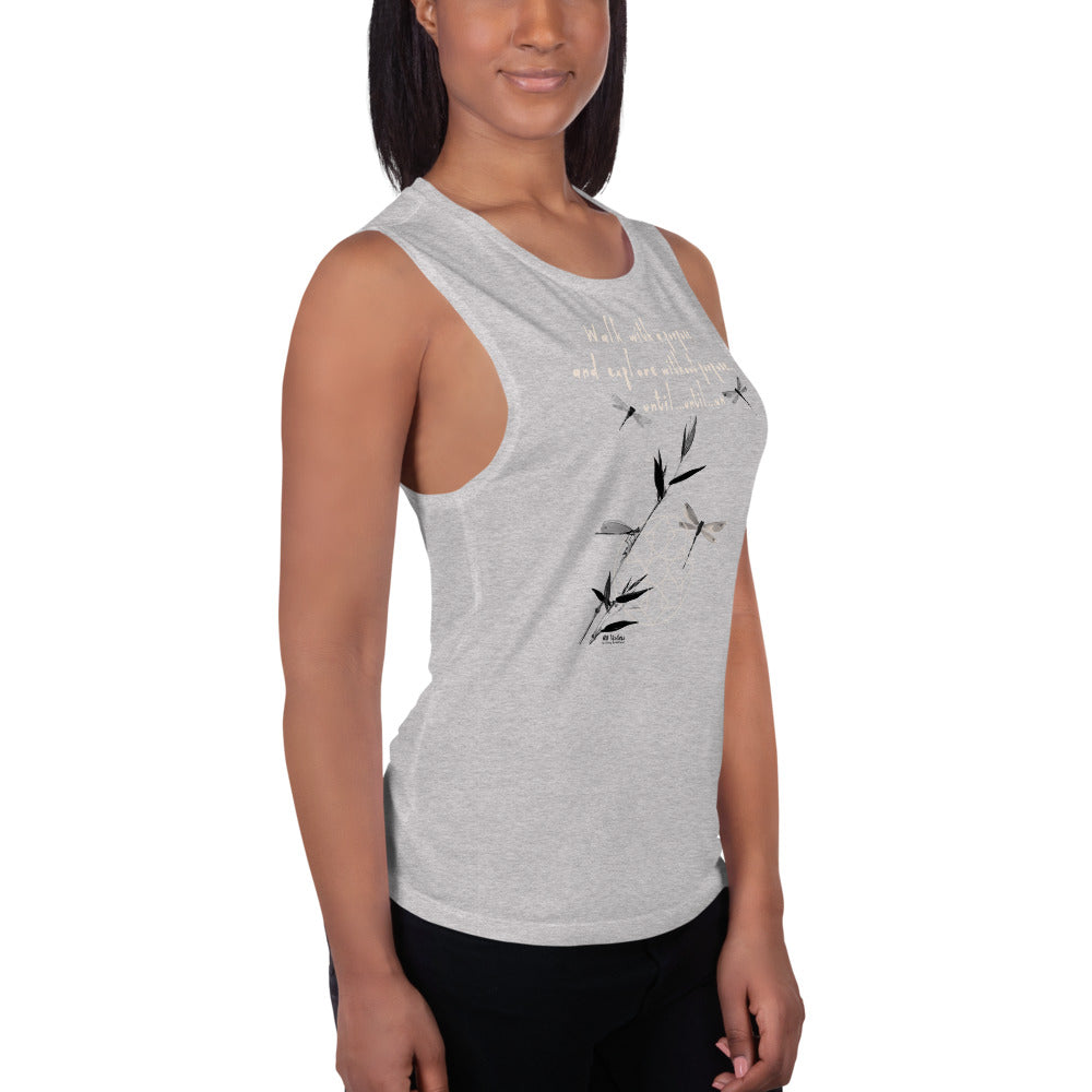 Walk With A Purpose Haiku With Dragonfly on Women's Muscle Tank Top