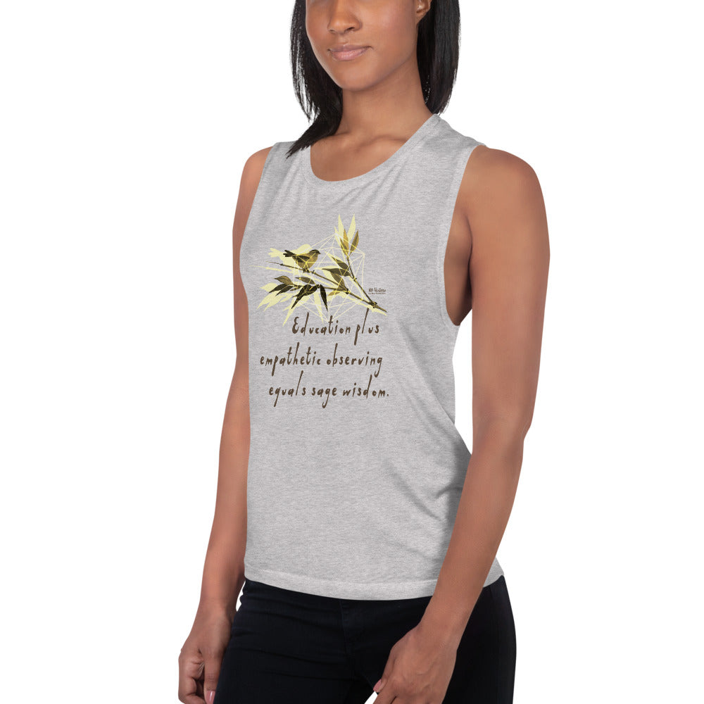 Sage Wisdom Haiku With Sparrow on Women's Muscle Tank Top