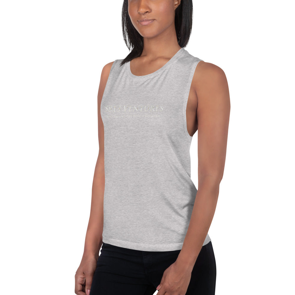 5813 Ventures Logo In Pearl on Women's Muscle Tank Top