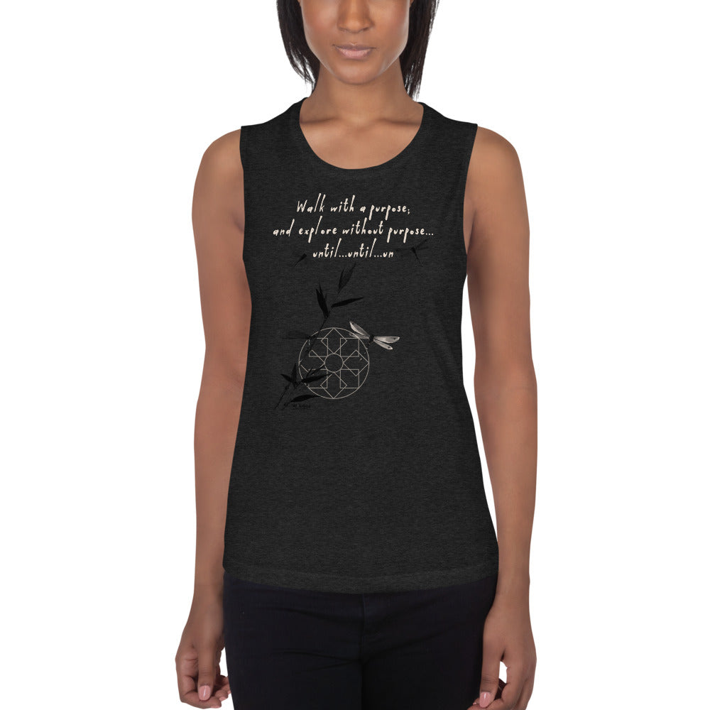 Walk With A Purpose Haiku With Dragonfly on Women's Muscle Tank Top