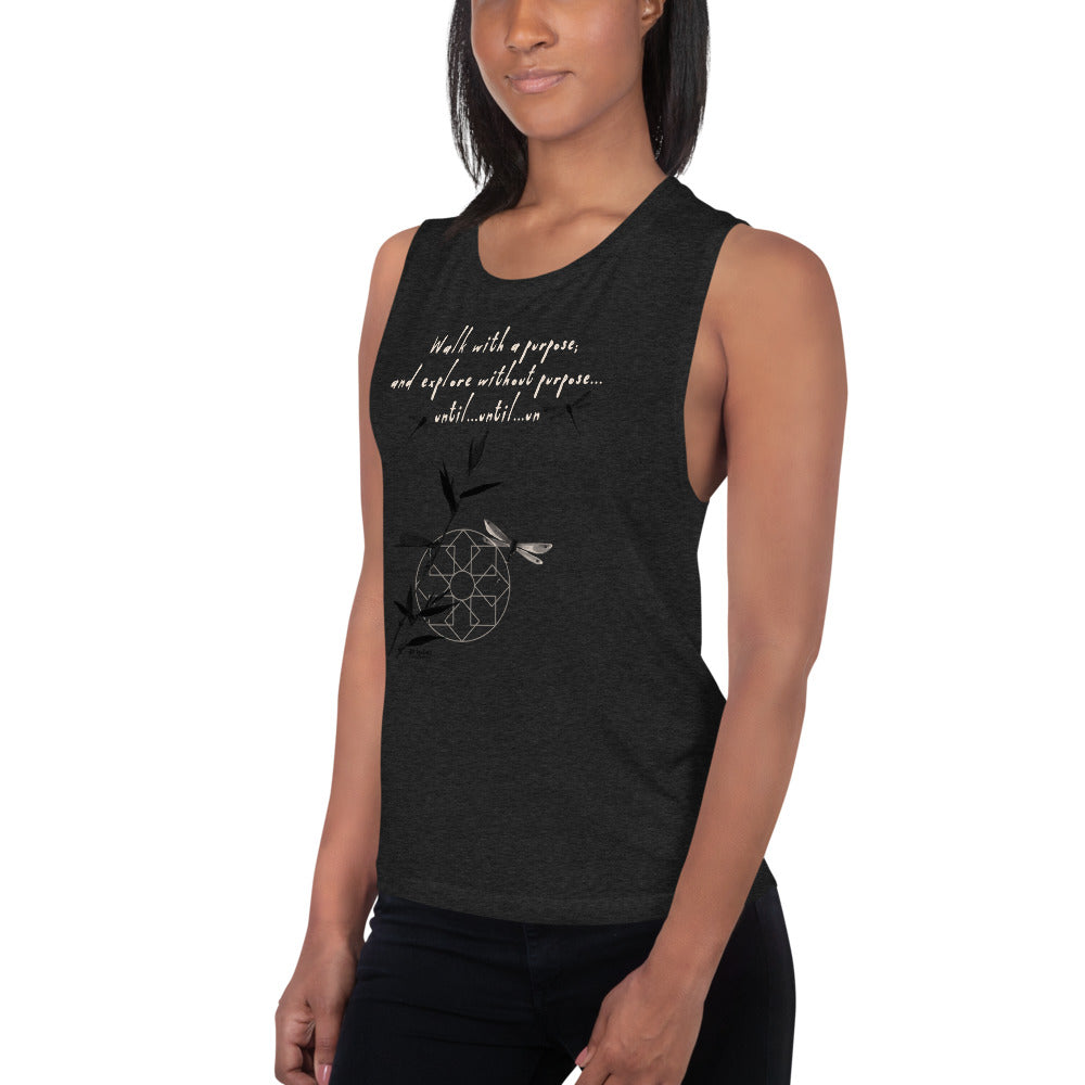 Walk With A Purpose Haiku With Dragonfly on Women's Muscle Tank Top