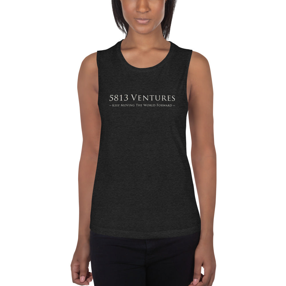 5813 Ventures Logo In Pearl on Women's Muscle Tank Top