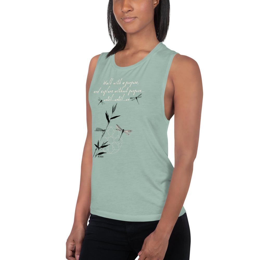 Walk With A Purpose Haiku With Dragonfly on Women's Muscle Tank Top