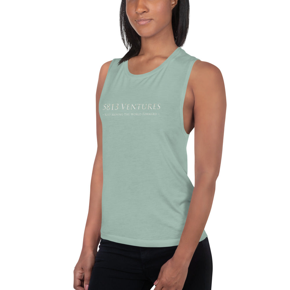 5813 Ventures Logo In Pearl on Women's Muscle Tank Top