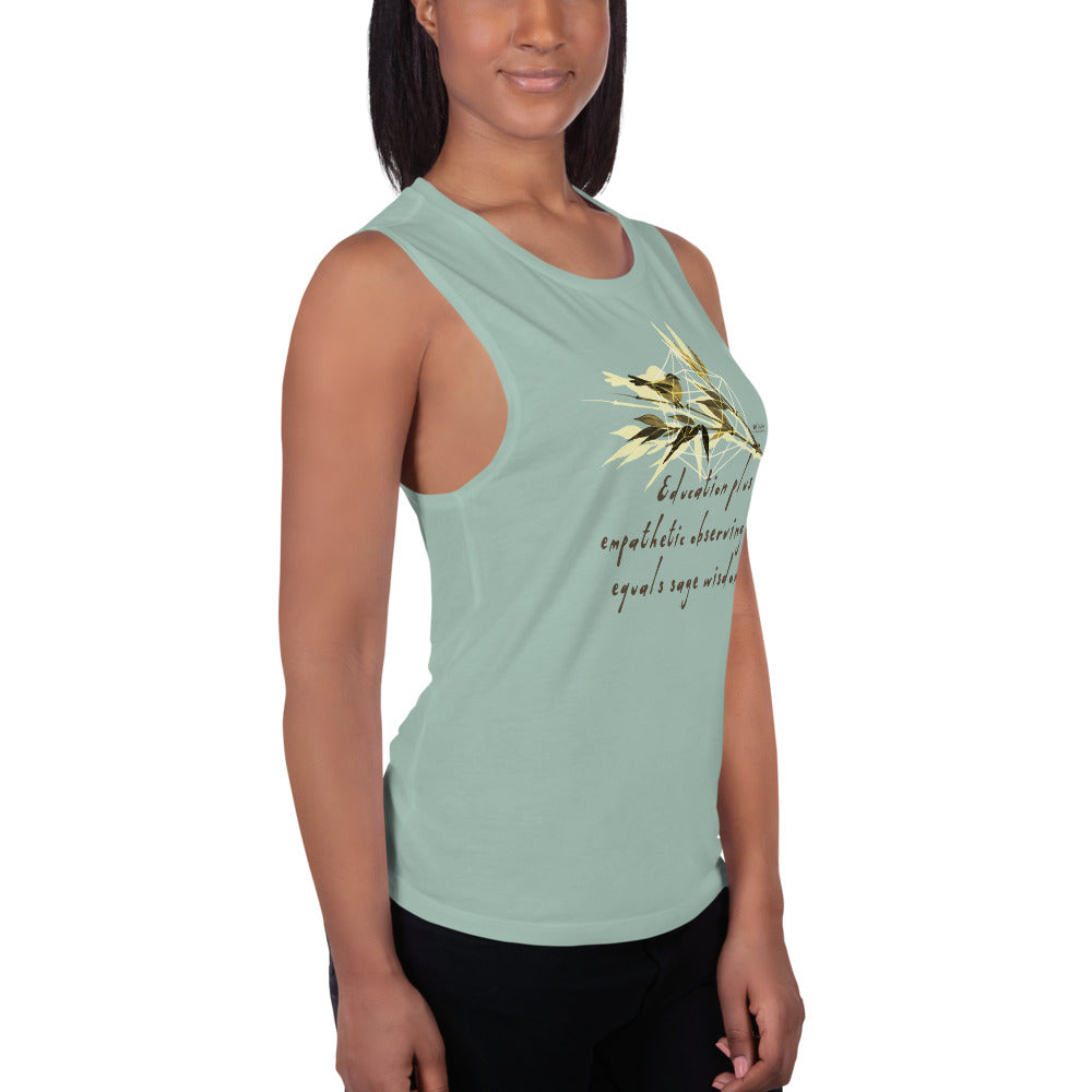 Sage Wisdom Haiku With Sparrow on Women's Muscle Tank Top