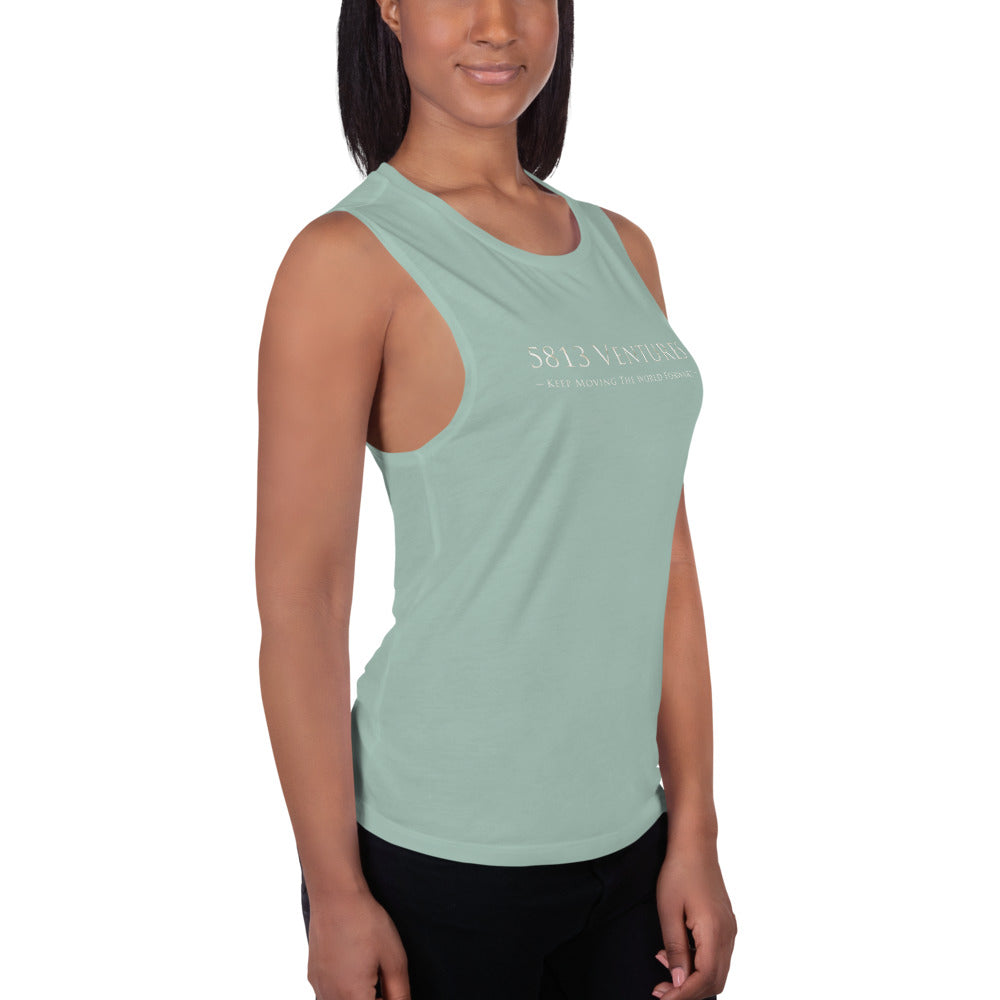 5813 Ventures Logo In Pearl on Women's Muscle Tank Top