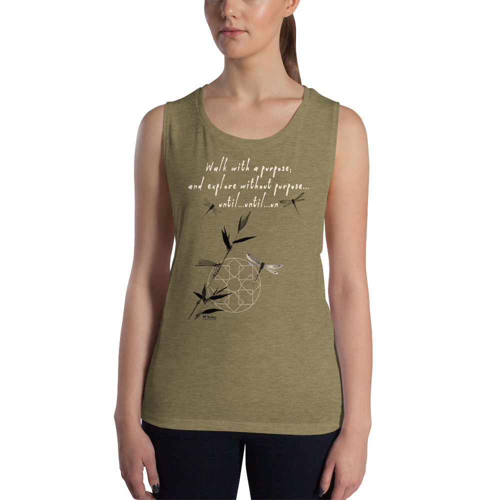 Walk With A Purpose Haiku With Dragonfly on Women's Muscle Tank Top