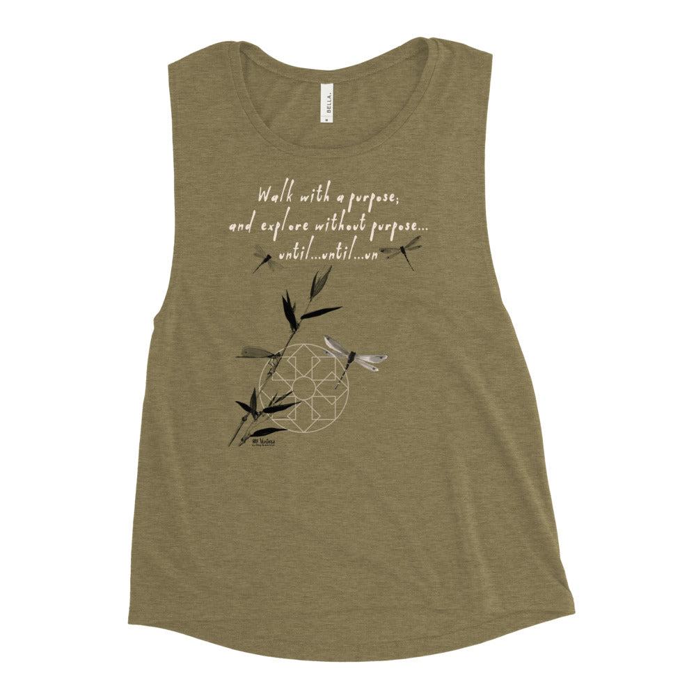 Walk With A Purpose Haiku With Dragonfly on Women's Muscle Tank Top