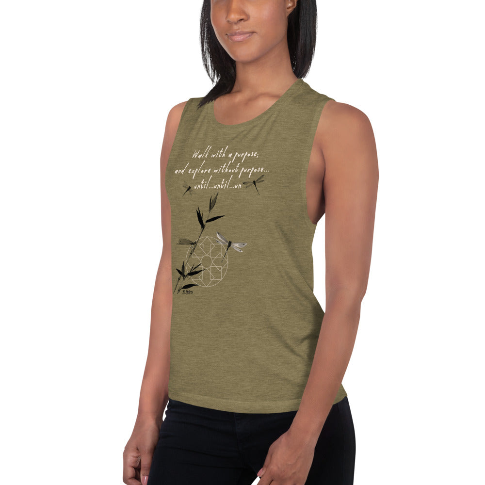 Walk With A Purpose Haiku With Dragonfly on Women's Muscle Tank Top