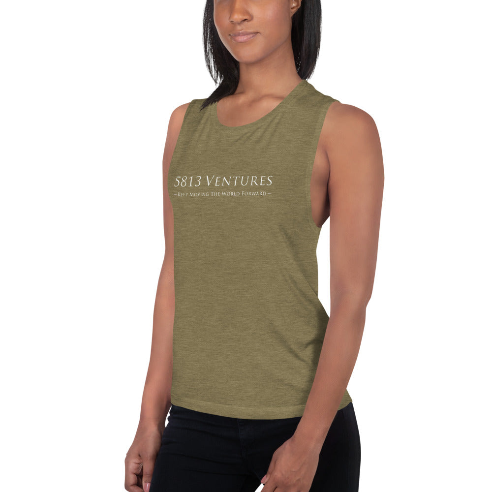 5813 Ventures Logo In Pearl on Women's Muscle Tank Top