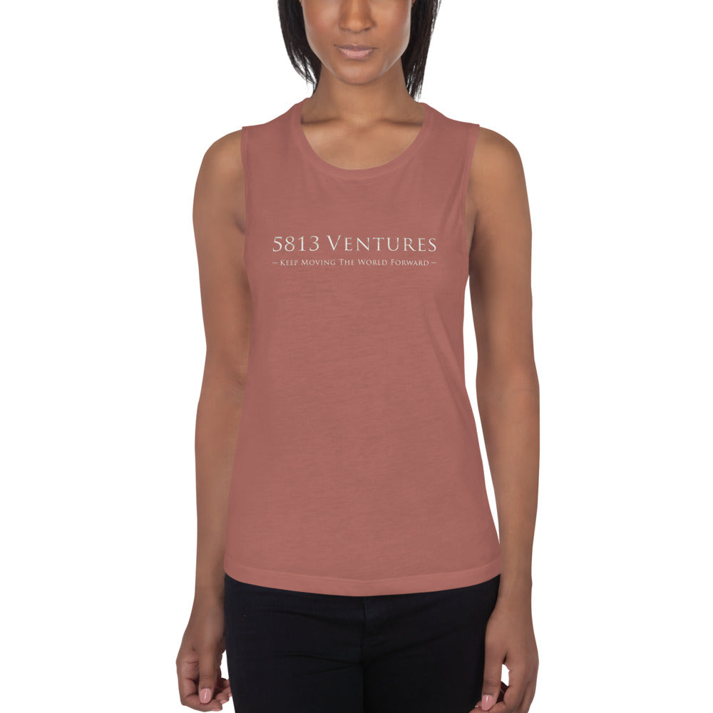 5813 Ventures Logo In Pearl on Women's Muscle Tank Top