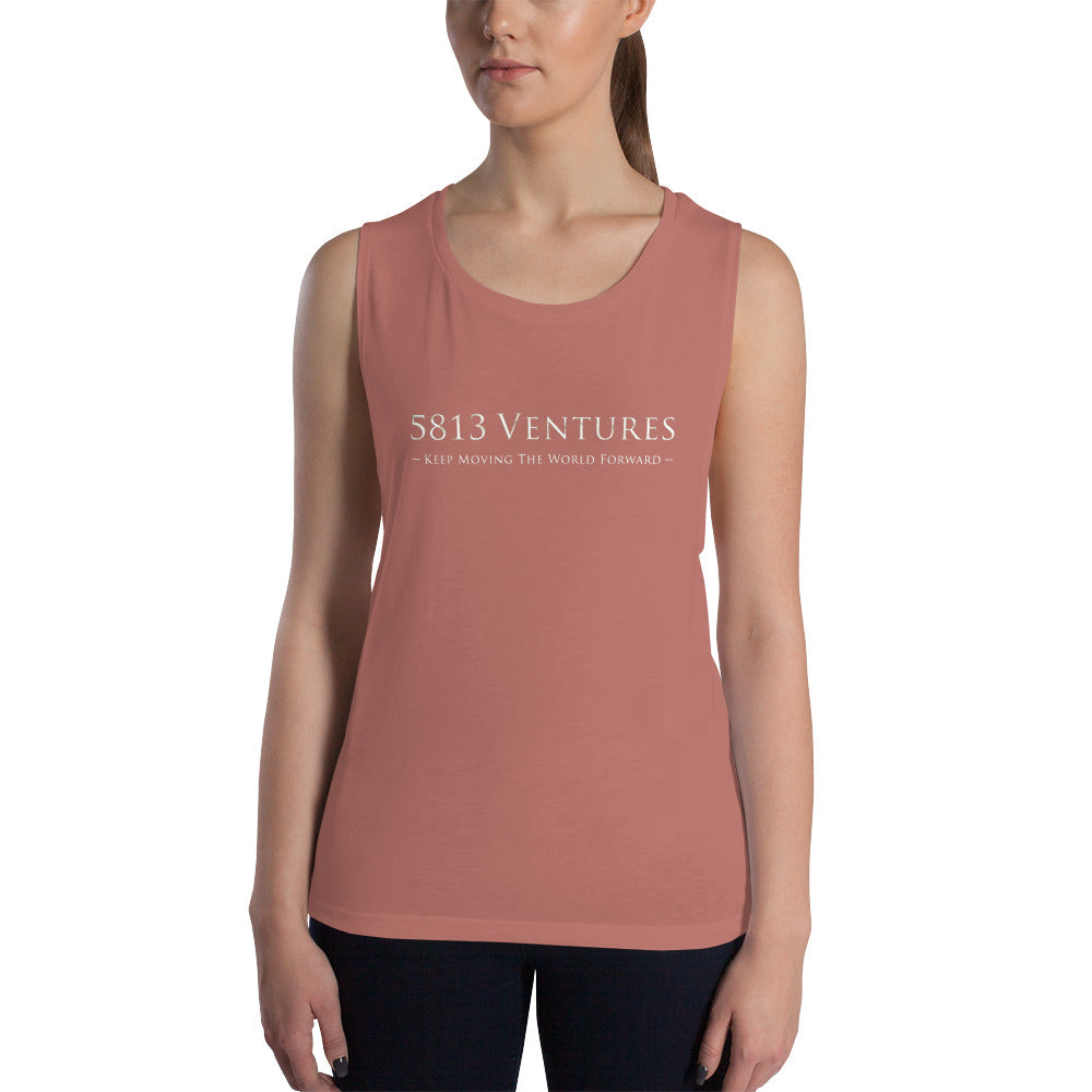 5813 Ventures Logo In Pearl on Women's Muscle Tank Top