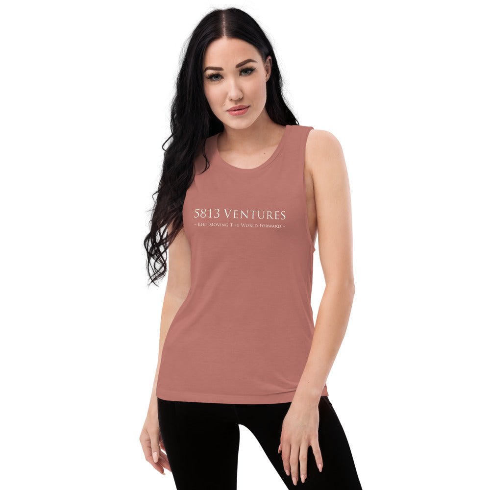 5813 Ventures Logo In Pearl on Women's Muscle Tank Top