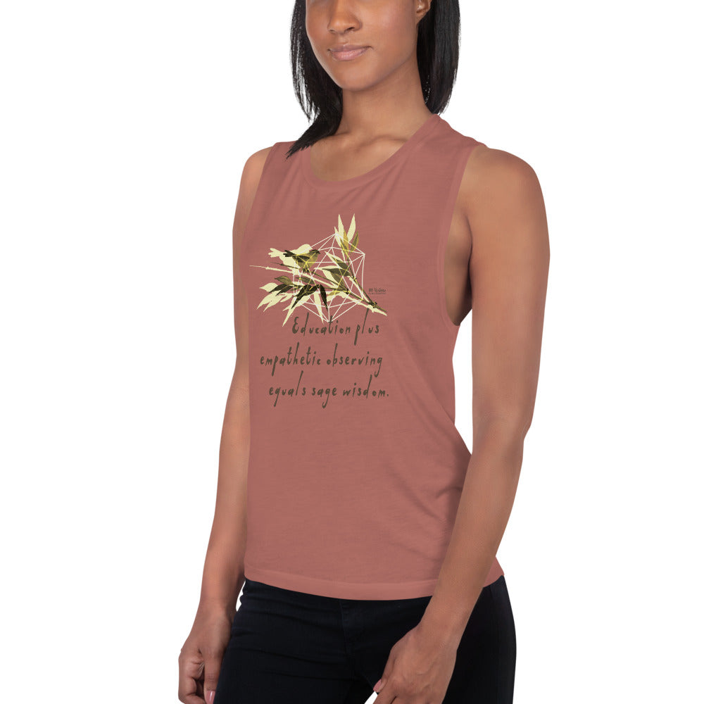 Sage Wisdom Haiku With Sparrow on Women's Muscle Tank Top