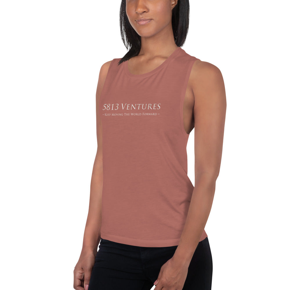 5813 Ventures Logo In Pearl on Women's Muscle Tank Top