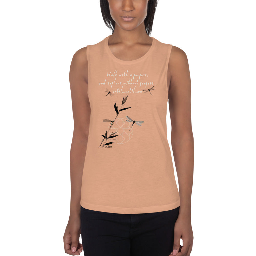 Walk With A Purpose Haiku With Dragonfly on Women's Muscle Tank Top