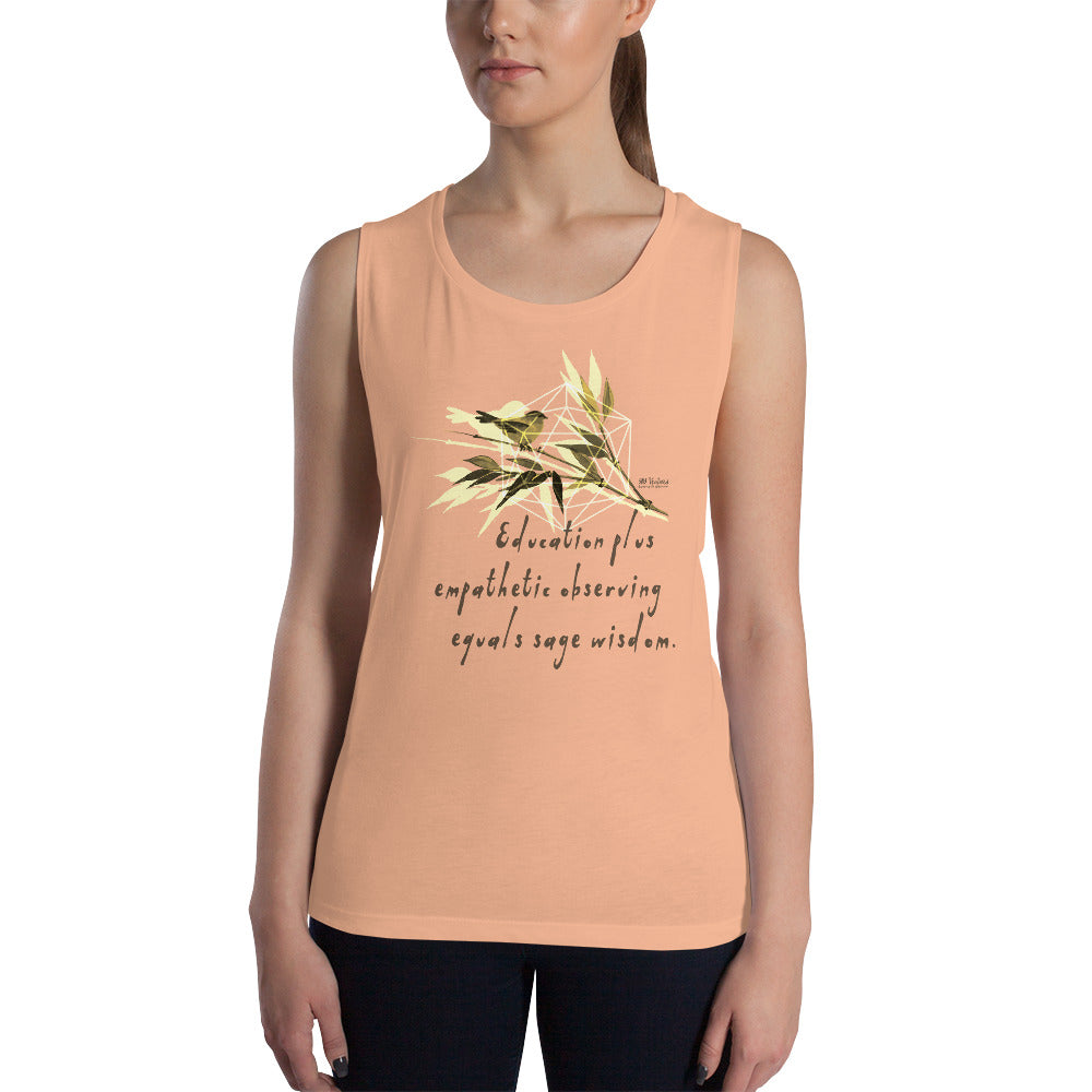 Sage Wisdom Haiku With Sparrow on Women's Muscle Tank Top