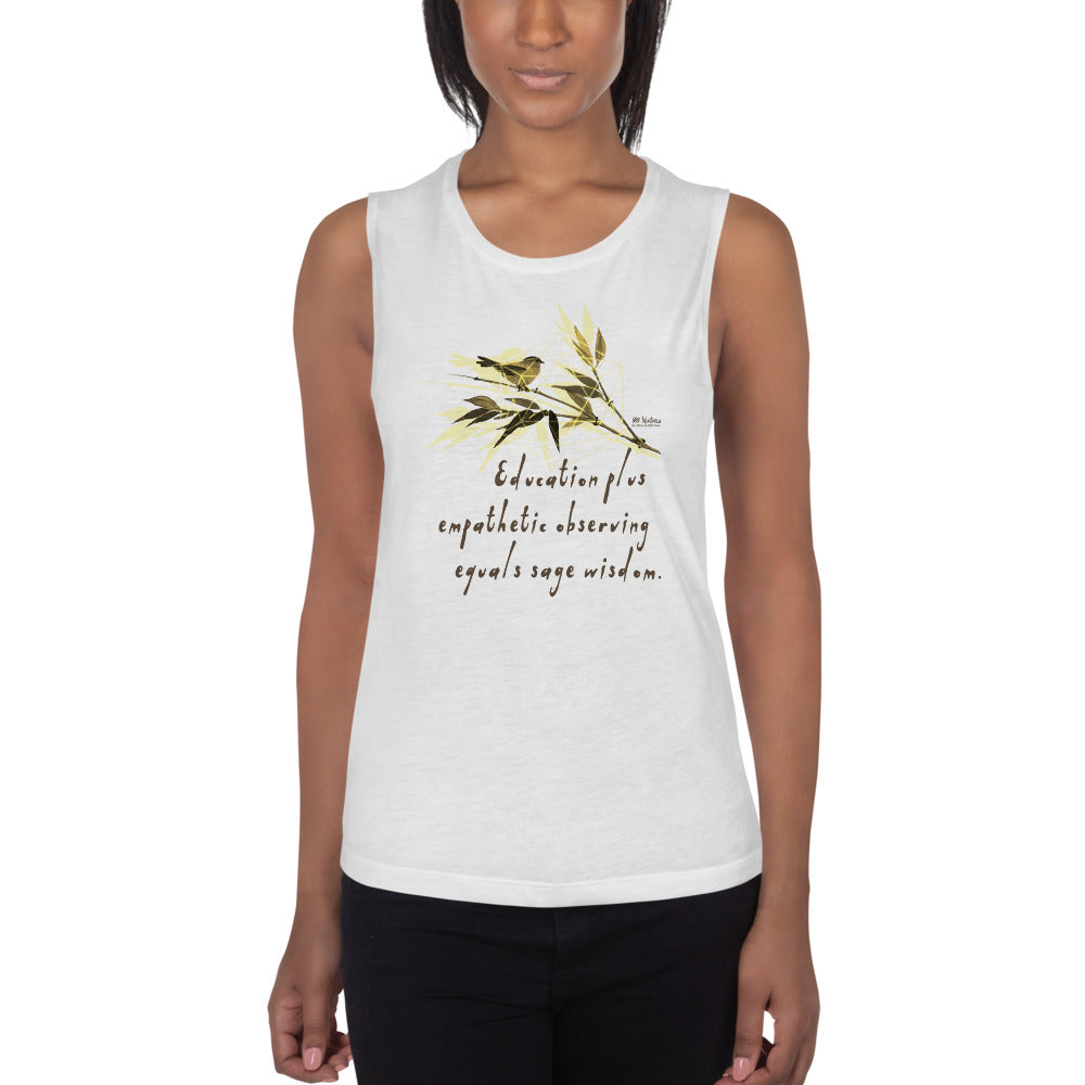 Sage Wisdom Haiku With Sparrow on Women's Muscle Tank Top