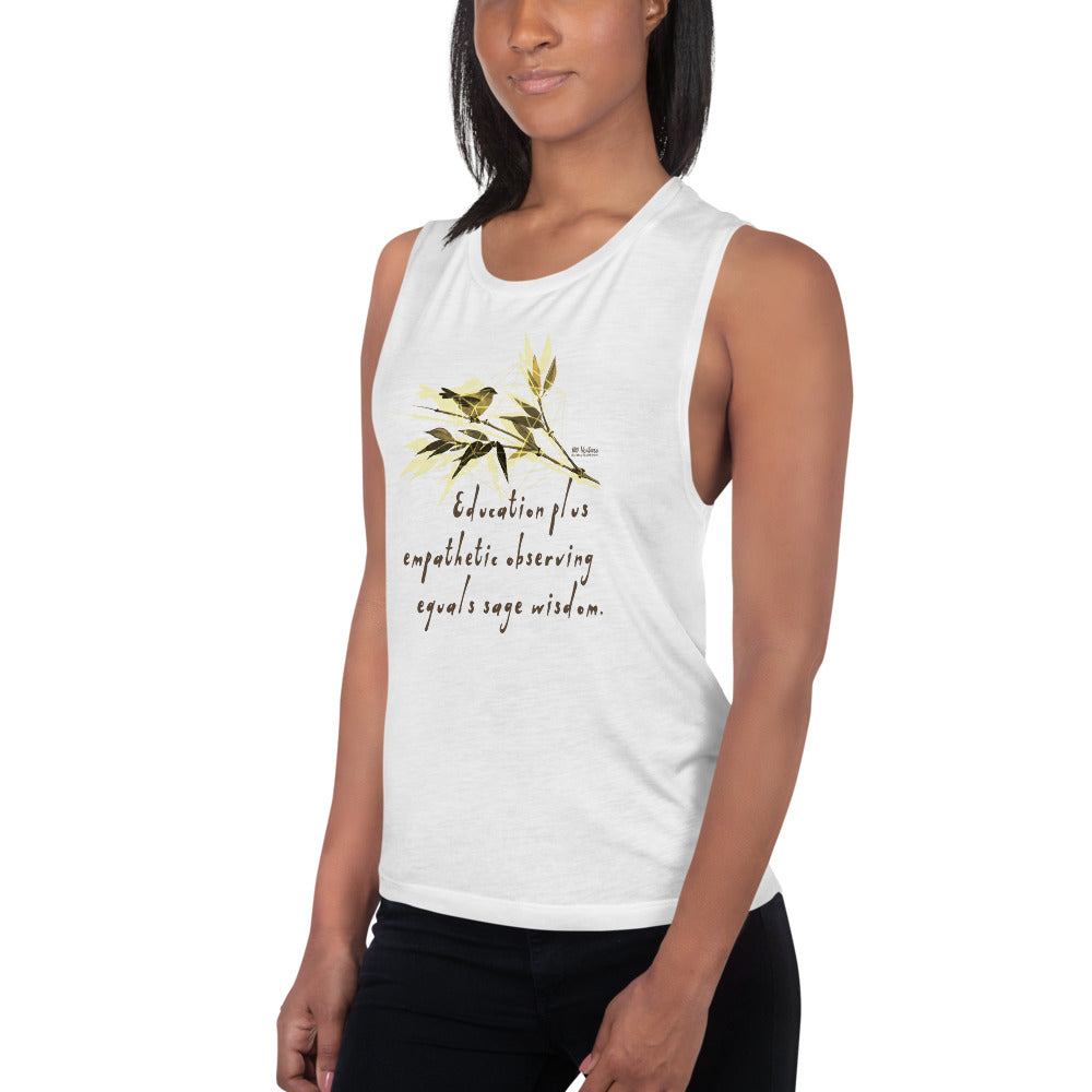 Sage Wisdom Haiku With Sparrow on Women's Muscle Tank Top