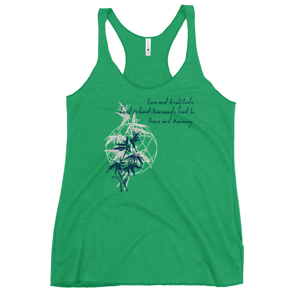 Love Gratitude Peace Harmony Haiku With Bamboo on Women's Racerback Tank Top