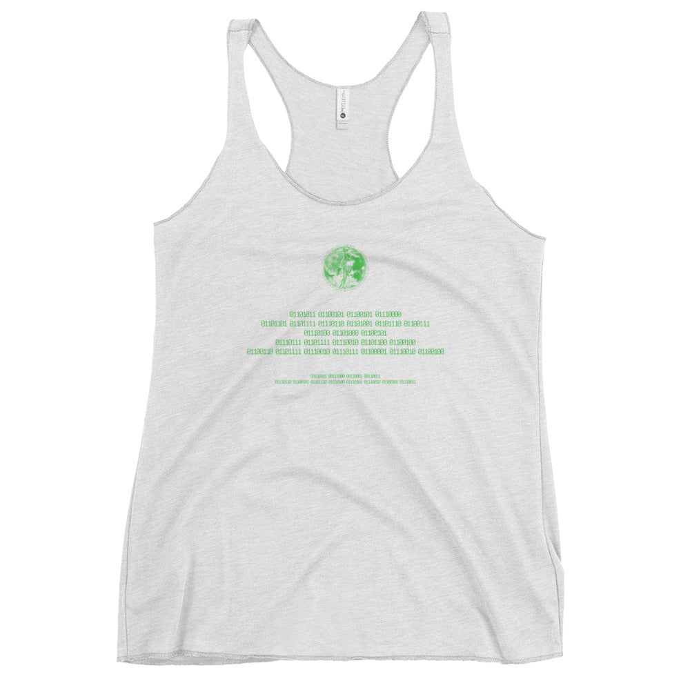 Binary Instructions To Keep Moving The World Forward With Venusian Earth In Green on Women's Racerback Tank Top