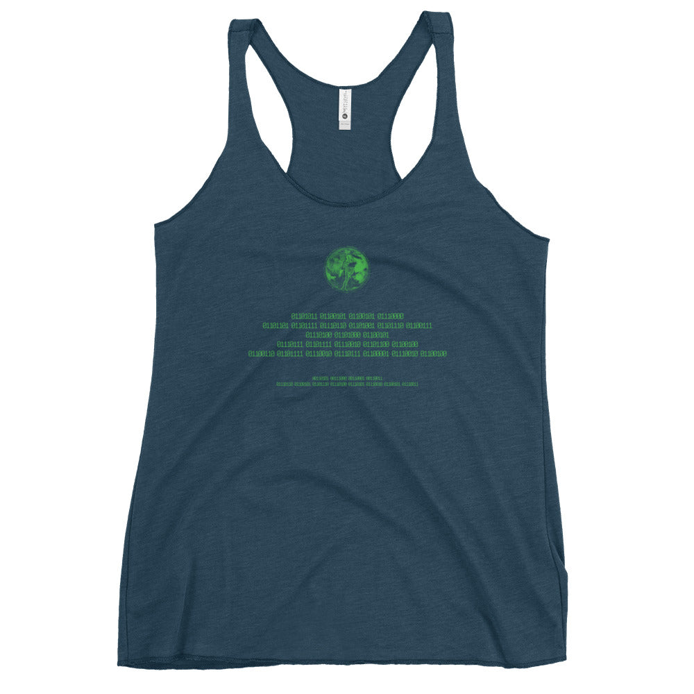 Binary Instructions To Keep Moving The World Forward With Venusian Earth In Green on Women's Racerback Tank Top