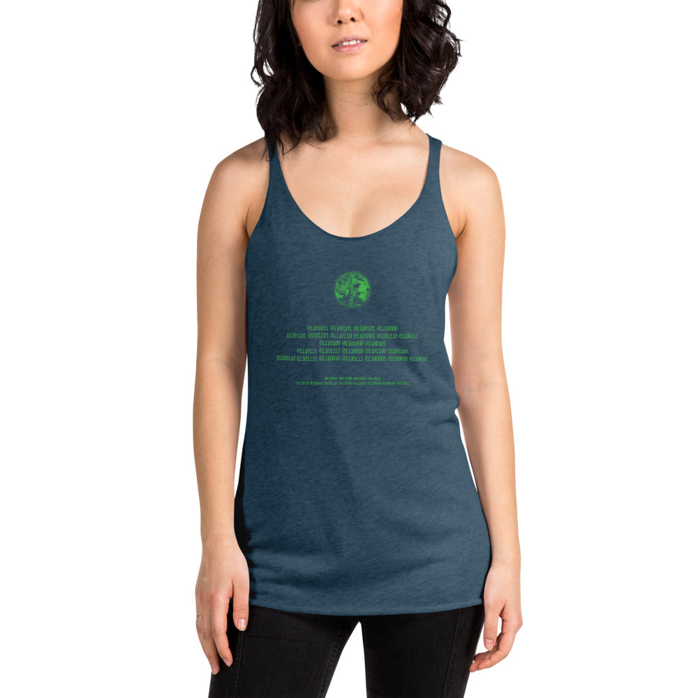 Binary Instructions To Keep Moving The World Forward With Venusian Earth In Green on Women's Racerback Tank Top